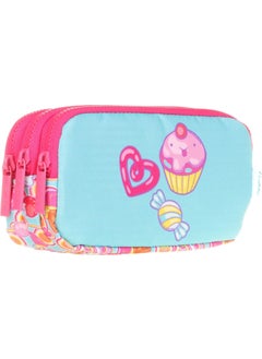 KAUKKO Three Compartment Cupcake Pink Girl's Pencil Bag 