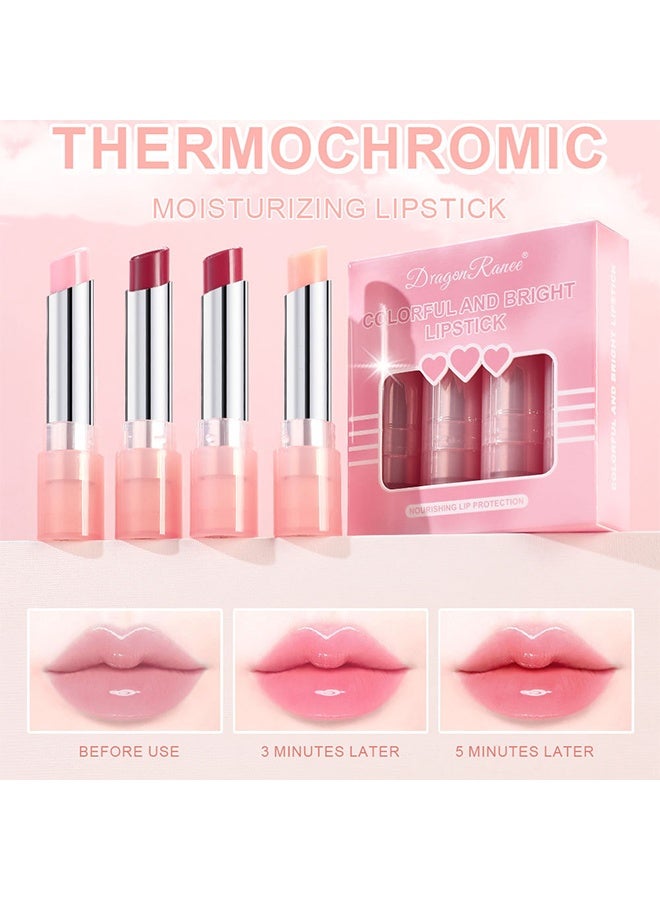 راني دراجون أحمر شفاه ملون ومشرق، طقم 4 قطع من أحمر الشفاه السحري المتغير اللون، طقم ملمع شفاه مرطب ملون للنساء - Image 3