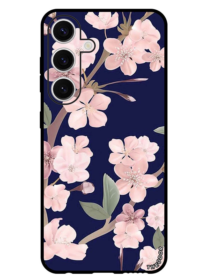 Theodor Protective Case Anti Scratch Shock Proof Bumper Cover For Samsung Galaxy S24 Pink Flowers In Blue Background - Image 1