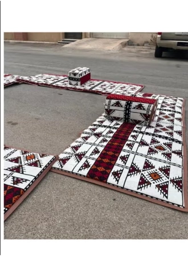 سمارت هوم مجموعة جلوس أرضية تراثية مكونة من 8 قطع مناسبة للسفر والرحلات البرية والحديقة , طقم يتكون من ٤ مدات مقاس 5X80X180 سم تخييم ارضية مع 4 مراكى ، جلسة بنقشات جميلة وخياطة دبل وبطانه ٢٠ ملم وقماش تحت تنزاني مقاوم للماء ، طقم جلوس بساند خلفي ثقيل ٨ ملم تيوبات مربعه ١ ملم - Image 3