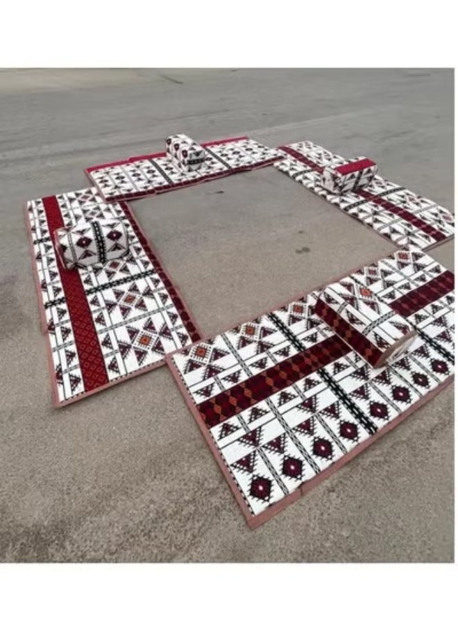 سمارت هوم مجموعة جلوس أرضية تراثية مكونة من 8 قطع مناسبة للسفر والرحلات البرية والحديقة , طقم يتكون من ٤ مدات مقاس 5X80X180 سم تخييم ارضية مع 4 مراكى ، جلسة بنقشات جميلة وخياطة دبل وبطانه ٢٠ ملم وقماش تحت تنزاني مقاوم للماء ، طقم جلوس بساند خلفي ثقيل ٨ ملم تيوبات مربعه ١ ملم - Image 4