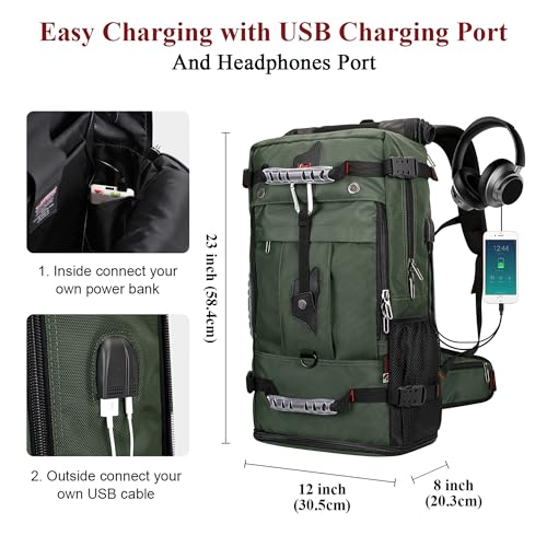 WITZMAN Travel Backpack for Men Convertible Duffle Luggage Bag fit 18 Inch Laptop Carry On Bags for Airplane (B681 Army Green) - Image 5