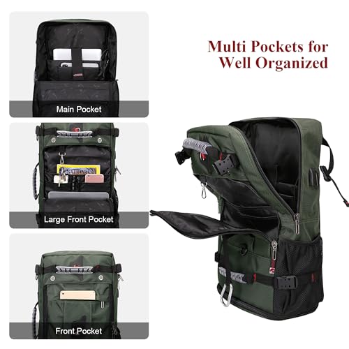 WITZMAN Travel Backpack for Men Convertible Duffle Luggage Bag fit 18 Inch Laptop Carry On Bags for Airplane (B681 Army Green) - Image 3