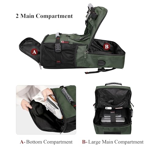 WITZMAN Travel Backpack for Men Convertible Duffle Luggage Bag fit 18 Inch Laptop Carry On Bags for Airplane (B681 Army Green) - Image 4