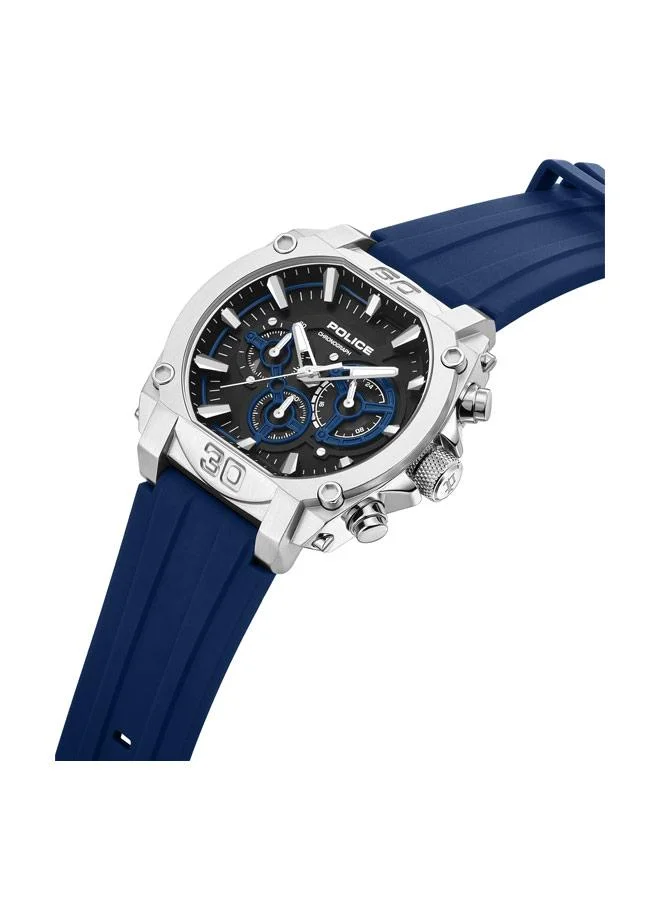 بوليس Norwood Black/Blue Dial Silicone Strap Chronograph Watch for Men, 45mm