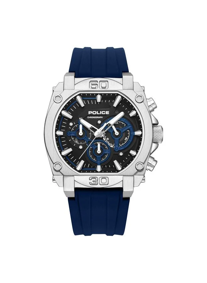 بوليس Norwood Black/Blue Dial Silicone Strap Chronograph Watch for Men, 45mm