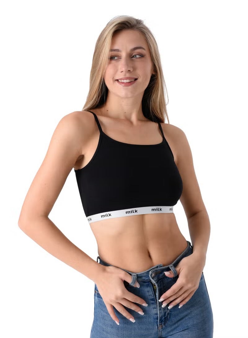 Milk Women Soft Non Padded Bra (Spaghetti Strap) Black - Image 1