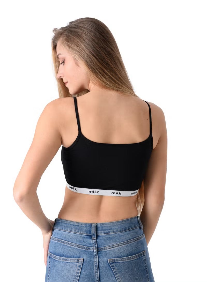 Milk Women Soft Non Padded Bra (Spaghetti Strap) Black - Image 2
