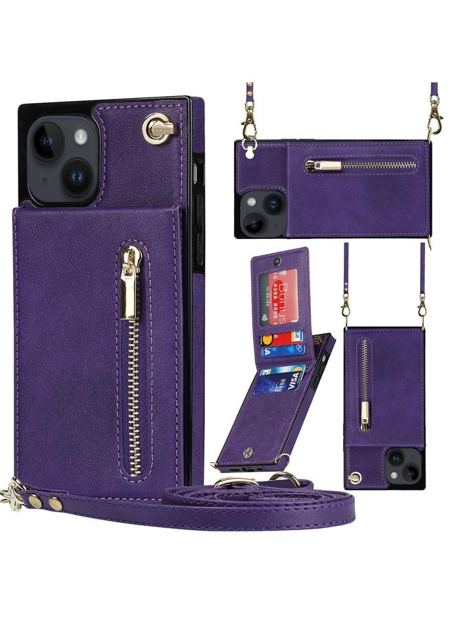 اس-توب جراب هاتف iPhone 14 Cross Body Zipper مربع الشكل مع حامل - Image 1