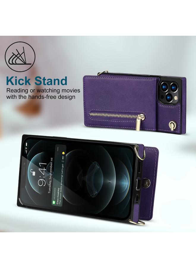 اس-توب جراب هاتف iPhone 14 Cross Body Zipper مربع الشكل مع حامل - Image 3