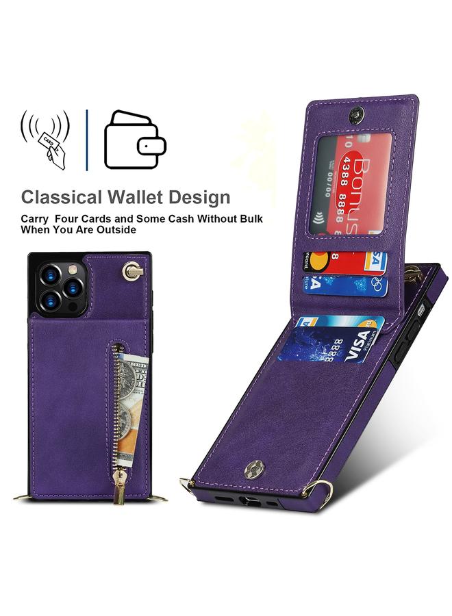 اس-توب جراب هاتف iPhone 14 Cross Body Zipper مربع الشكل مع حامل - Image 4