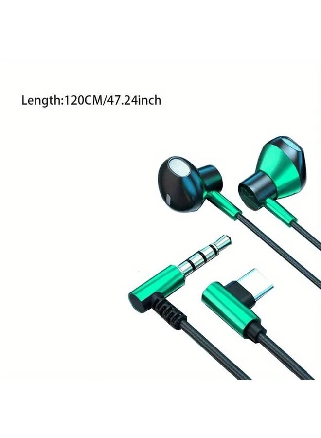 Green Type C Wired Headphones with Microphone for Samsung Galaxy S24 S23 S22 Ultra iPhone 15 16 3 5mm Earphones - Image 3