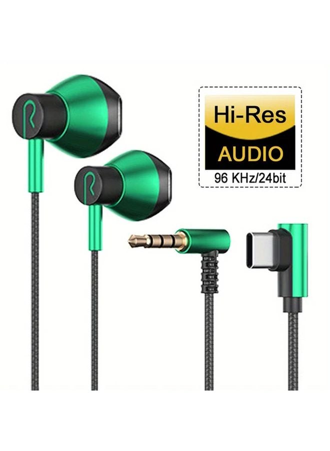 Green Type C Wired Headphones with Microphone for Samsung Galaxy S24 S23 S22 Ultra iPhone 15 16 3 5mm Earphones - Image 2