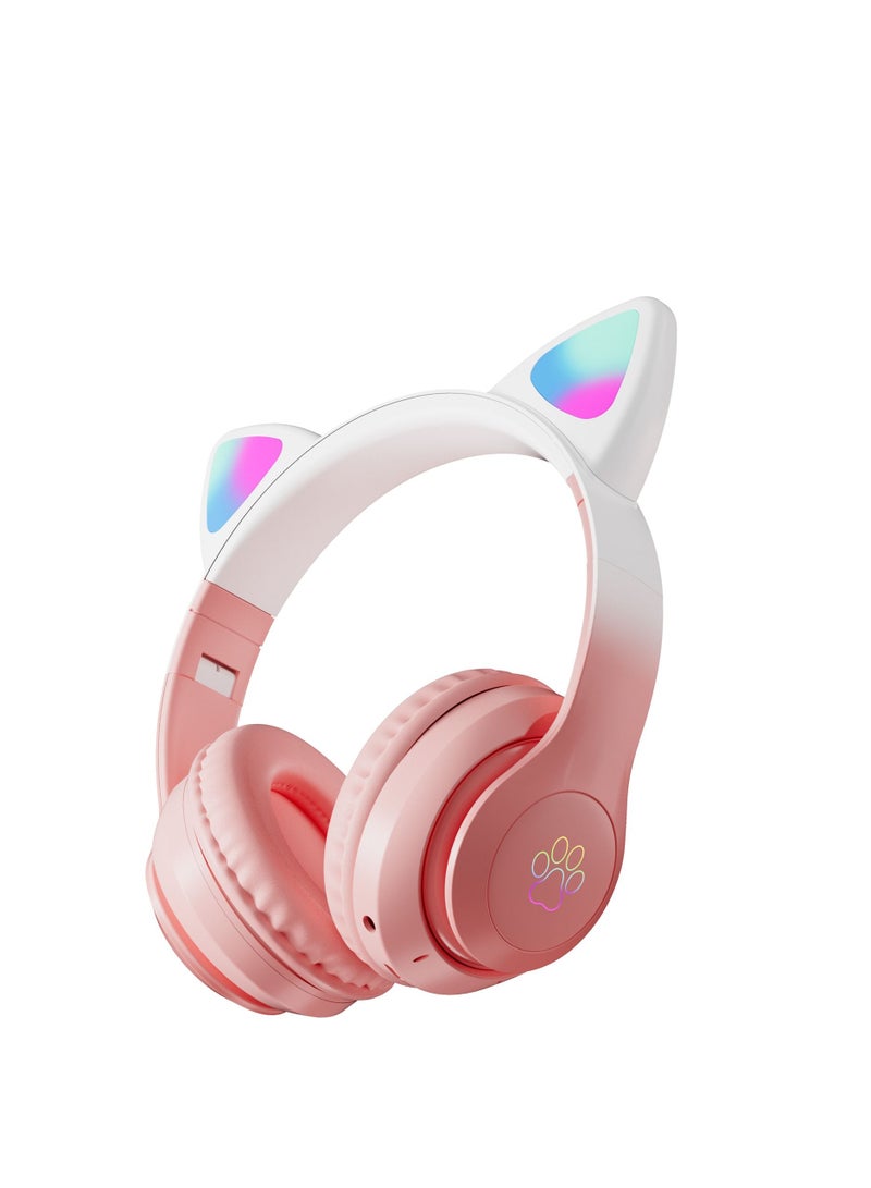 GULFLINK Cat Ear Bluetooth Headset Flashing Light 5.0 Wireless Sports and Leisure Headset Bluetooth Headphones Pink - Image 1