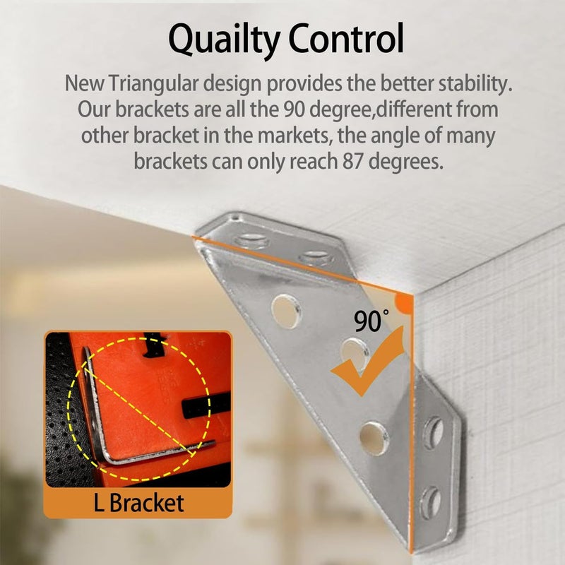 Luckam 20Pcs Universal Stainless Steel Furniture Corner Connector, Trapeziform Brackets, Corner Braces, Corner Bracket for Wood, Shelf Supports, Shelving Brackets Heavy Duty - Image 3