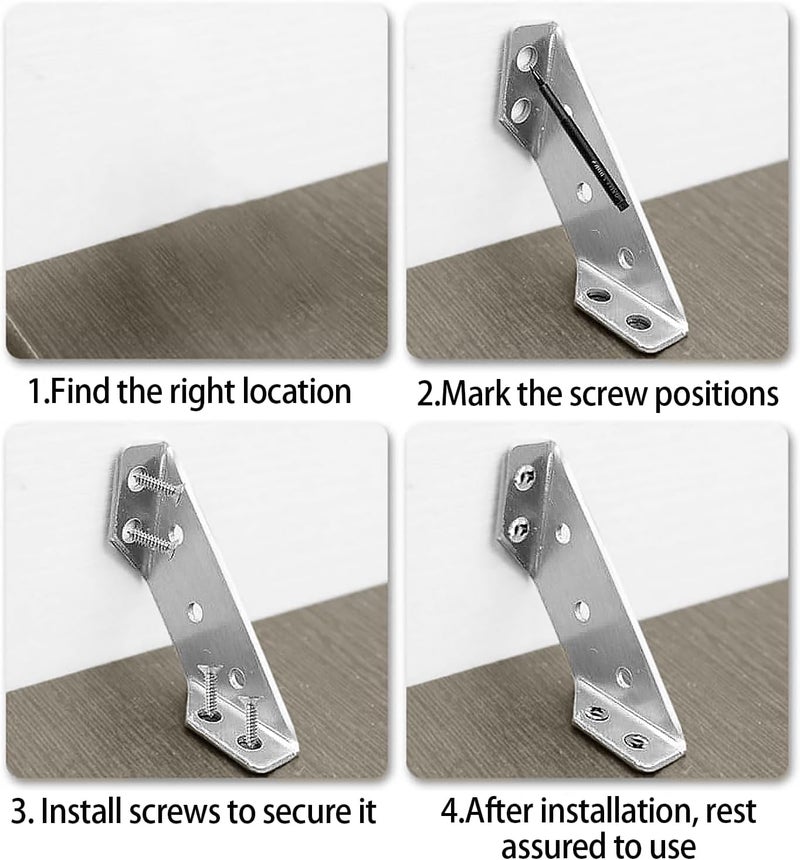 Luckam 20Pcs Universal Stainless Steel Furniture Corner Connector, Trapeziform Brackets, Corner Braces, Corner Bracket for Wood, Shelf Supports, Shelving Brackets Heavy Duty - Image 5