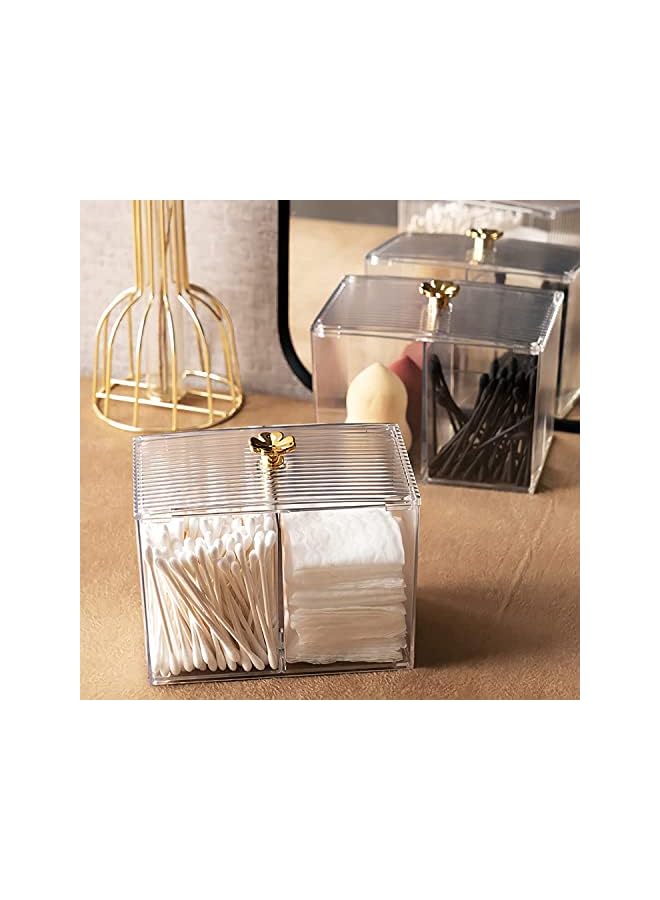 Raxoom Cotton Swab Holder，Qtip Holder Bathroom Jar with Lid Dispenser Vanity Organizers and Makeup Storage Canister Box for Cotton Ball, Swabs, Floss, Makeup Sponges, Jewelry, Rectangle Acrylic Clear - Image 3