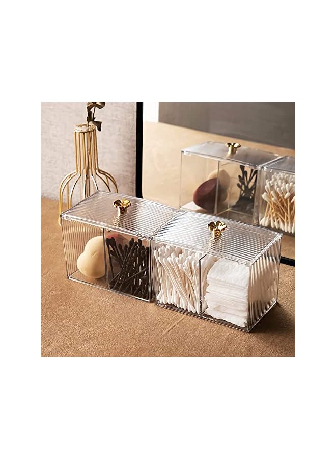Raxoom Cotton Swab Holder，Qtip Holder Bathroom Jar with Lid Dispenser Vanity Organizers and Makeup Storage Canister Box for Cotton Ball, Swabs, Floss, Makeup Sponges, Jewelry, Rectangle Acrylic Clear - Image 4