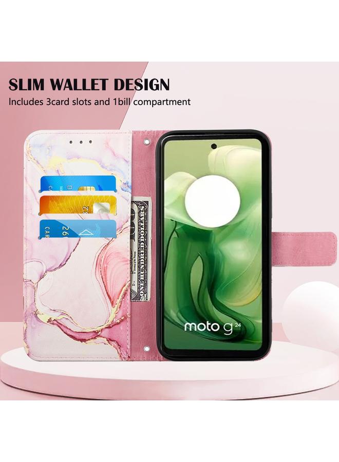 اس-توب جراب لهاتف Motorola Moto G04 4G / G24 4G PT003 جراب هاتف جلدي قابل للطي بنمط رخامي - Image 5