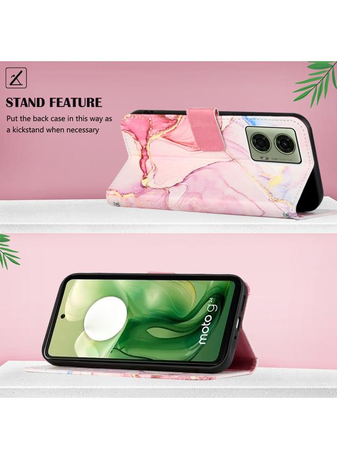 اس-توب جراب لهاتف Motorola Moto G04 4G / G24 4G PT003 جراب هاتف جلدي قابل للطي بنمط رخامي - Image 4