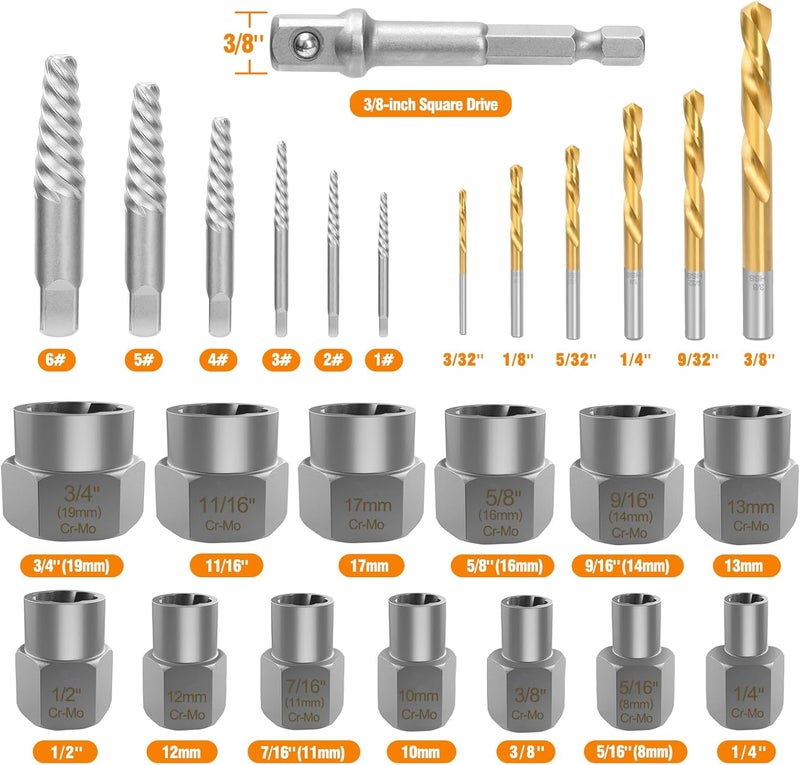 Eapele Bolt Extractor Set, Stripped Nut Remover Twist Sockets, Fit 3/8" Square Drive with Solid Storage Case(26pcs, Black) - Image 2