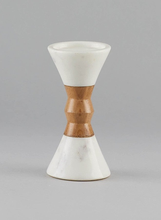 Stone Essential Myra Marble and Wood Candle Holder Stand Pillar Shape for Home Table Decor, Gift and Diwali Decoration (Medium) - Image 1
