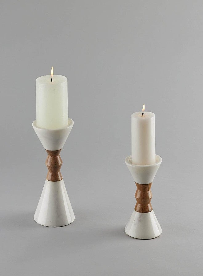 Stone Essential Myra Marble and Wood Candle Holder Stand Pillar Shape for Home Table Decor, Gift and Diwali Decoration (Medium) - Image 3