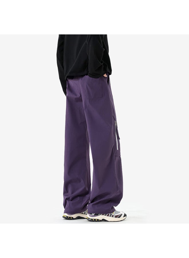 Izexx Quick-dry Workwear Tactical Pants Men Spring Loose Straight-leg Hiking Outdoor Sports Casual Pants Zmk24 Purple L - Image 3