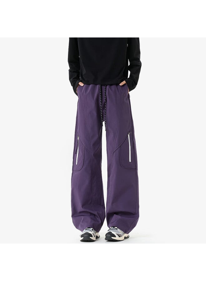 Izexx Quick-dry Workwear Tactical Pants Men Spring Loose Straight-leg Hiking Outdoor Sports Casual Pants Zmk24 Purple L - Image 2