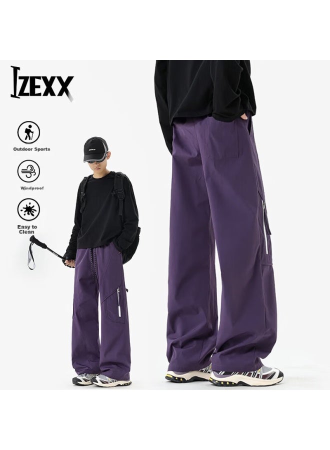 Izexx Quick-dry Workwear Tactical Pants Men Spring Loose Straight-leg Hiking Outdoor Sports Casual Pants Zmk24 Purple L - Image 1