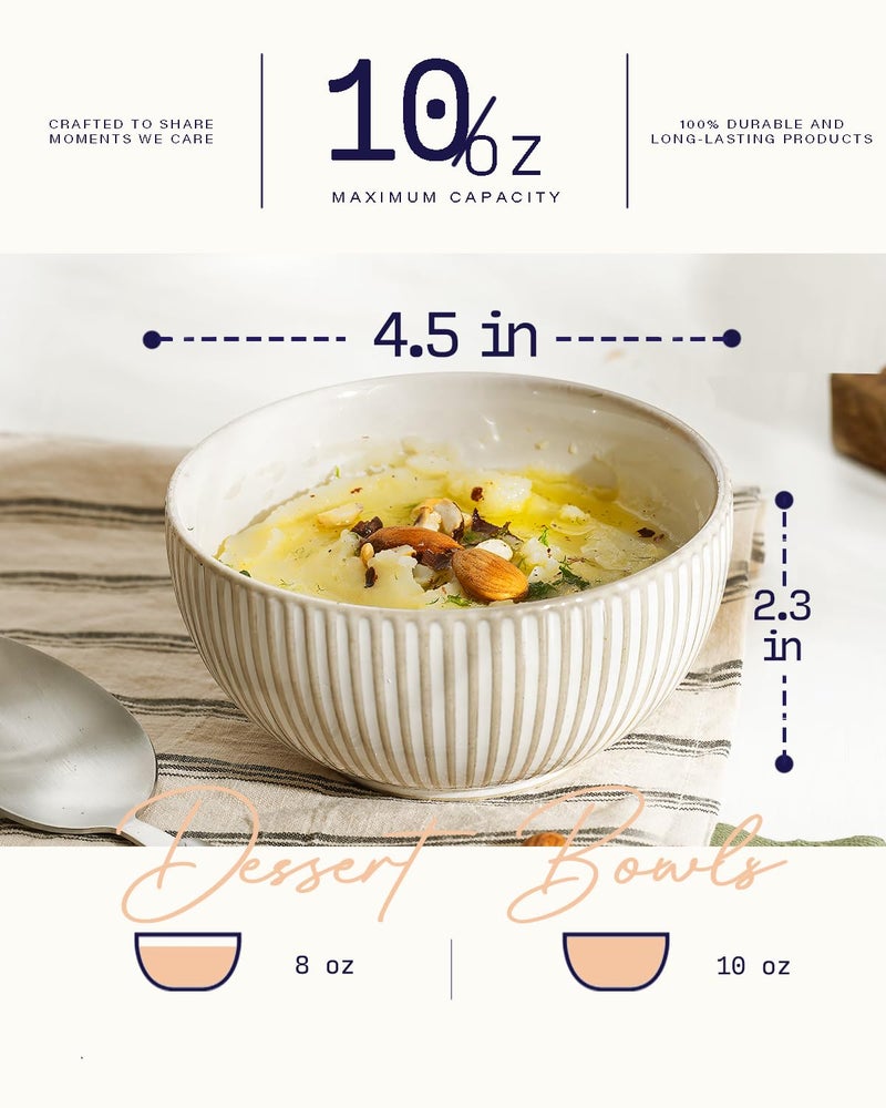 getstar Ceramic Bowl, Small Dessert Bowls Set of 4 with Assorted Embossment (4.5 inch & 10 oz), Farmhouse Vintage Color Bowls for Kitchen - Image 3