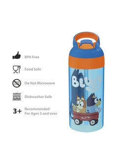 Zak Designs 17.5 Oz Riverside Bluey Kids Water Bottle With Straw And Built In Carrying Loop Made Of Durable Plastic Leak Proof Design For Travel 2Pk Set  - Image 4