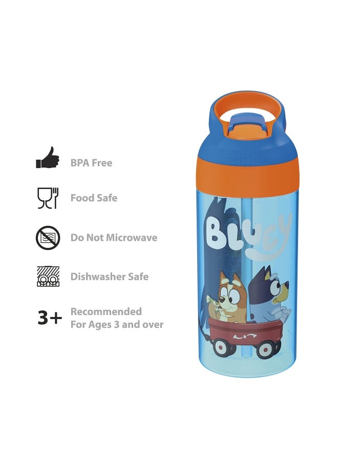 Zak Designs - 17.5 Oz Riverside Bluey Kids Water Bottle With Straw And Built In Carrying Loop Made Of Durable Plastic Leak Proof Design For Travel 2Pk Set - Image 1