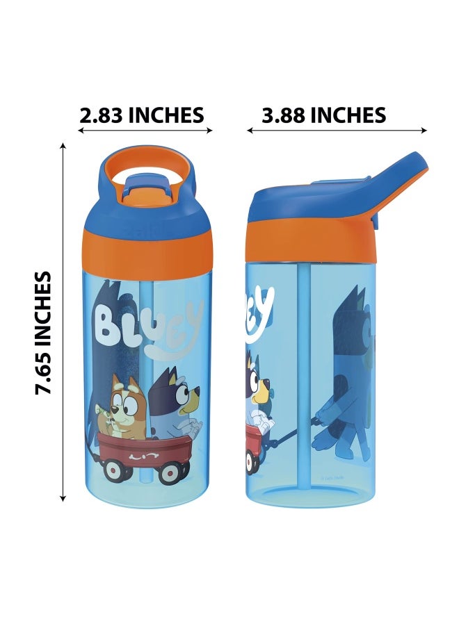 Zak Designs - 17.5 Oz Riverside Bluey Kids Water Bottle With Straw And Built In Carrying Loop Made Of Durable Plastic Leak Proof Design For Travel 2Pk Set - Image 1