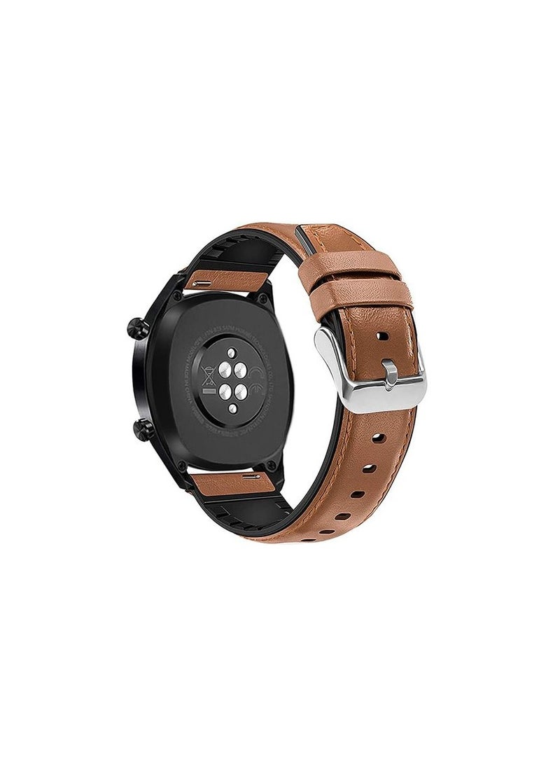 22mm Silicone Leather Replacement Strap Watchband For Huawei GT5 46mm 2023 - Camel Silver Buckle - Image 1