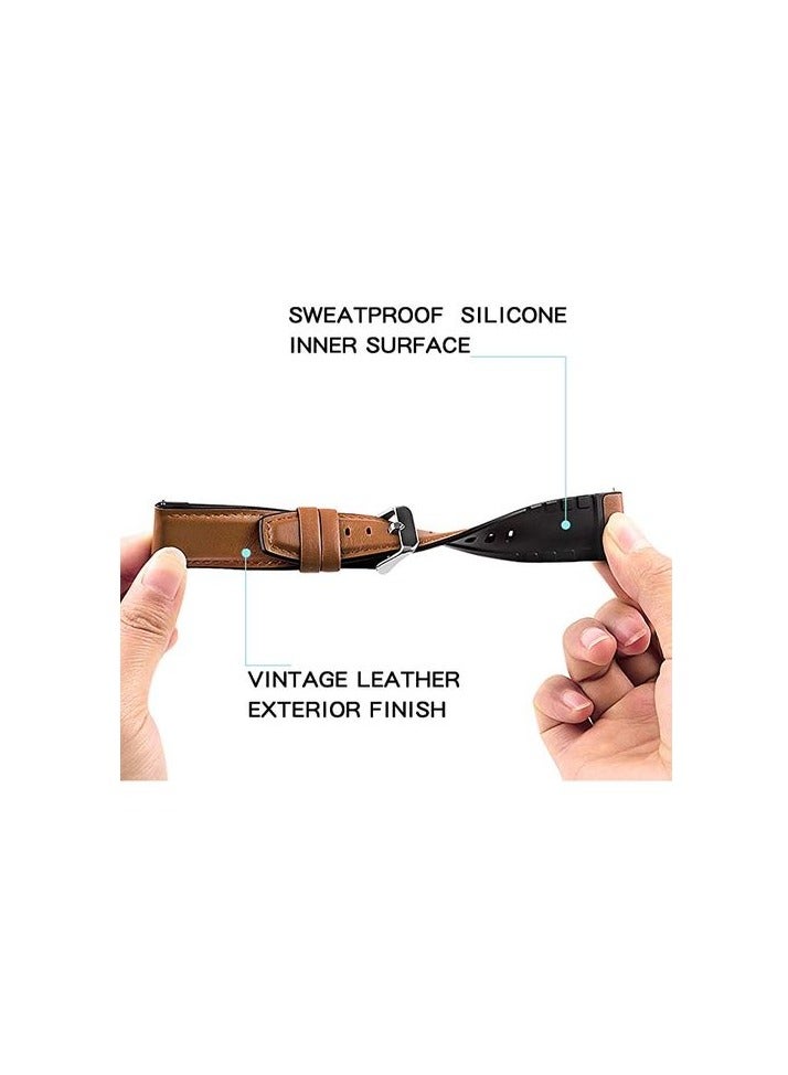 22mm Silicone Leather Replacement Strap Watchband For Huawei GT5 46mm 2023 - Camel Silver Buckle - Image 4