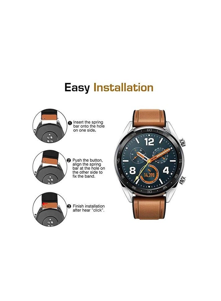 22mm Silicone Leather Replacement Strap Watchband For Huawei GT5 46mm 2023 - Camel Silver Buckle - Image 3