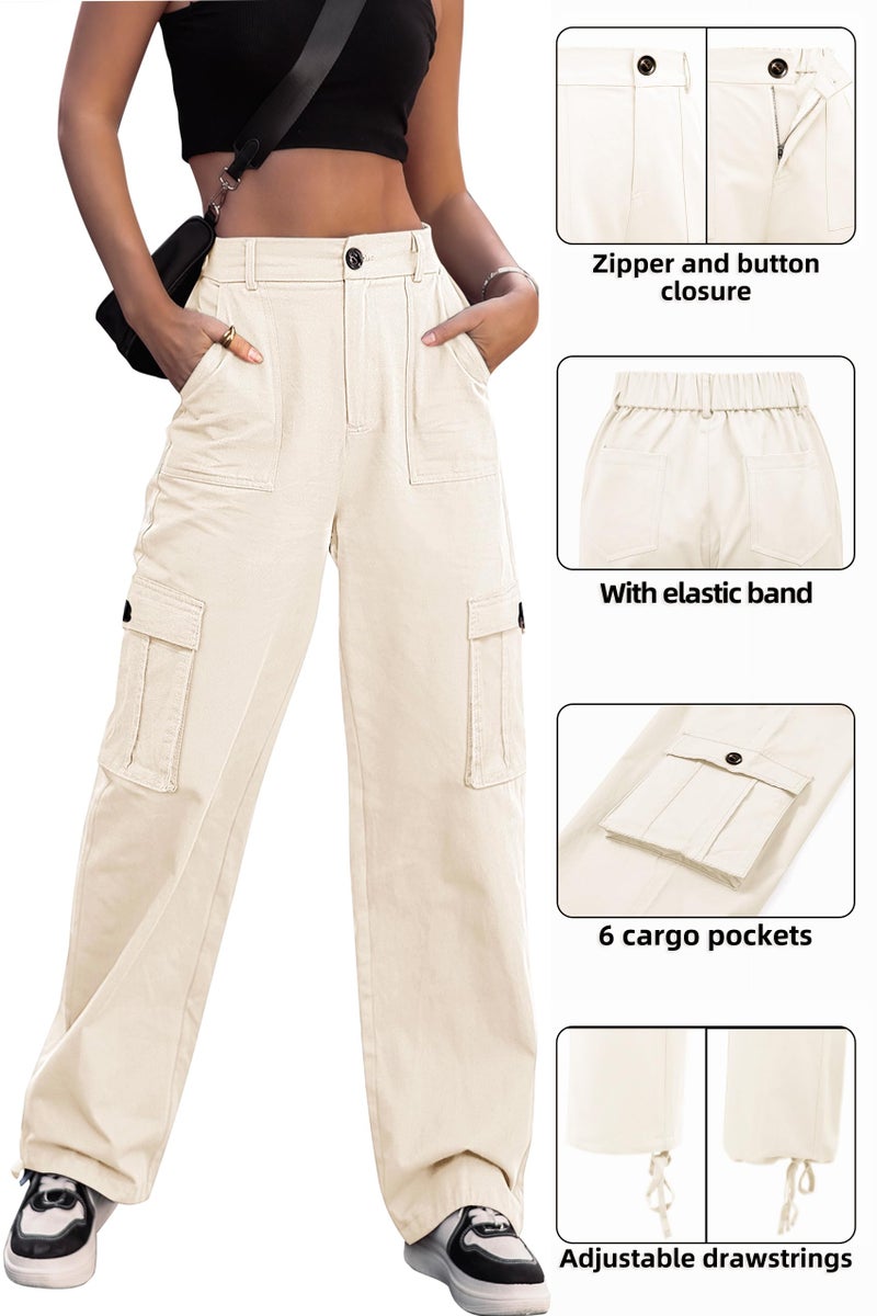 ZMPSIISA Women High Waisted Cargo Pants Wide Leg Casual Pants 6 Pockets Combat Military Trousers(Beige,X-Small) - Image 4