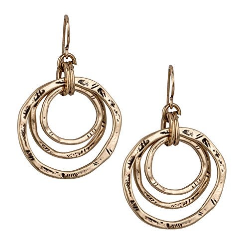 SPUNKYsoul 3 Circle Boho Antiqued Gold Dangle Earrings for Women - Image 1