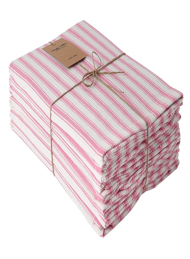 Candy Cottons Cloth Napkins Pk of 6 |Spring Easter Basket Decor Christmas Washable Cotton Dinner Cloth Napkins|Pink & White French Stripes 18x18 in Kitchen Party Hotel BBQ Restaurant Dinner Napkins - Image 1