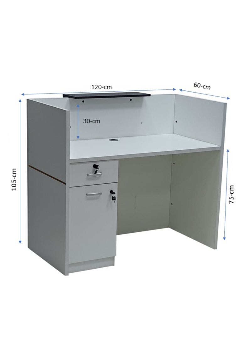 Uzman Home - Uzman Home Modern Reception Desk For Front Office Desk, Premium Quality Office Reception Desk 120cm Color White - Image 1
