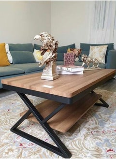 AGD Coffee Table Modern 2-Tier Design Center  with Legs, Durable Metal Frame and Wooden Top 110x60x48 cm Brown  - Image 2