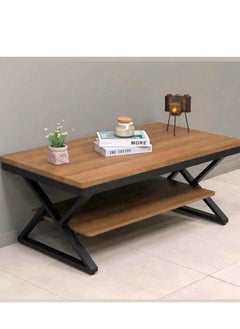 AGD Coffee Table Modern 2-Tier Design Center  with Legs, Durable Metal Frame and Wooden Top 110x60x48 cm Brown  - Image 5