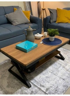 AGD Coffee Table Modern 2-Tier Design Center  with Legs, Durable Metal Frame and Wooden Top 110x60x48 cm Brown  - Image 4