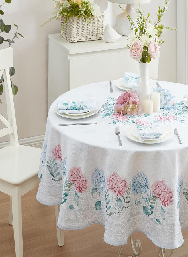 Newbridge Blue and Pink Hydrangea Sketch Round 70 Inch Fabric Tablecloth, Wrinkle and Stain Resistant Fabric Floral Table Cover, Indoor Outdoor Dining and Parties - Image 3