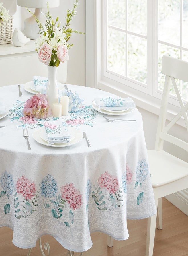 Newbridge Blue and Pink Hydrangea Sketch Round 70 Inch Fabric Tablecloth, Wrinkle and Stain Resistant Fabric Floral Table Cover, Indoor Outdoor Dining and Parties - Image 4