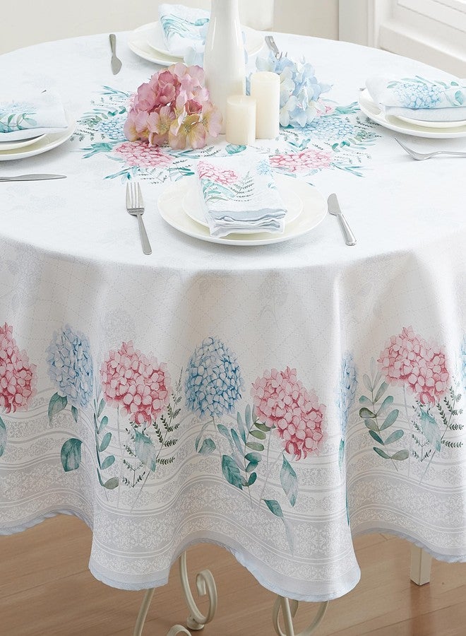 Newbridge Blue and Pink Hydrangea Sketch Round 70 Inch Fabric Tablecloth, Wrinkle and Stain Resistant Fabric Floral Table Cover, Indoor Outdoor Dining and Parties - Image 5