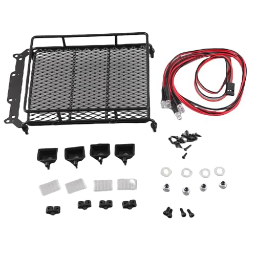 Dilwe RC Car Roof Rack, Middle Size Roof Rack Luggage Carrier with Quadrate LED Lights for SCX10 1/10 Remote Control Cars(4 White Light Color) Car Model Accessory - Image 3