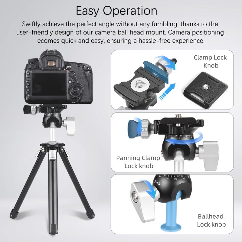 BAFANG Desktop Tripod Stand with 360° Panoramic Inverted Ballhead Full Metal 5kg/11lbs Load Capacity 3-Level Adjustable Height for Vlog Video Recording Accessories - Image 4