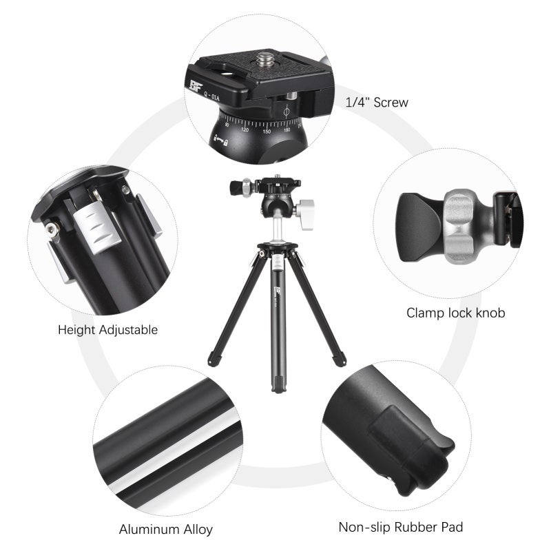 BAFANG Desktop Tripod Stand with 360° Panoramic Inverted Ballhead Full Metal 5kg/11lbs Load Capacity 3-Level Adjustable Height for Vlog Video Recording Accessories - Image 3